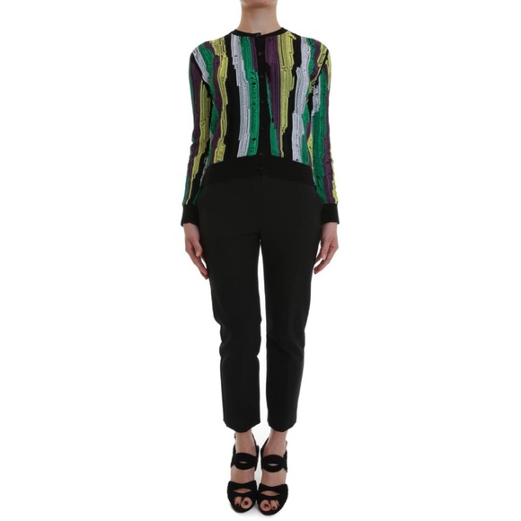 VERSACE • 2-Piece Distressed Jacquard Striped Cardigan and Tank Top Matching Set - Picture 2 of 16